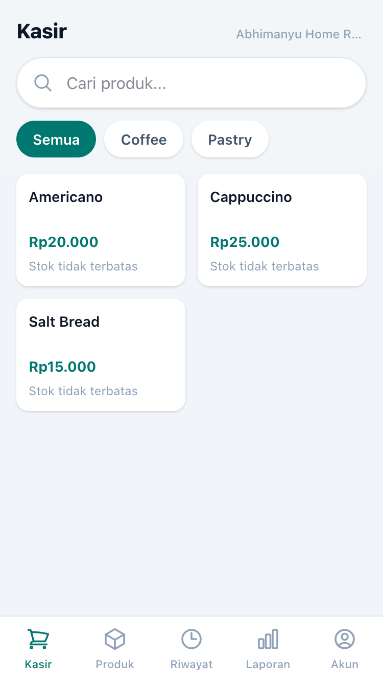 Layar kasir Buku Kasir